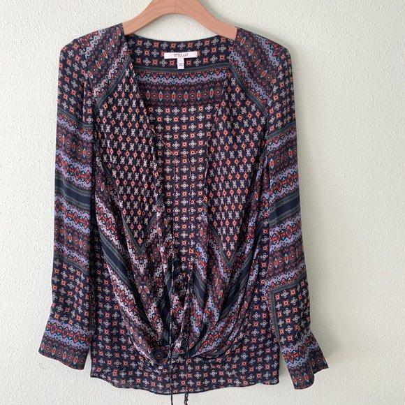 Derek Lam 10 Crosby Navy Silk Print Blouse Size 6 - Picture 3 of 8